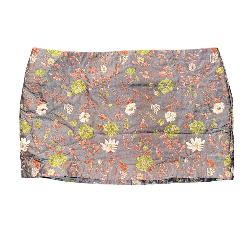 Floral Brocade Jacquard Mini Skirt XS Euro Y2K Coquette Metallic Fairycore